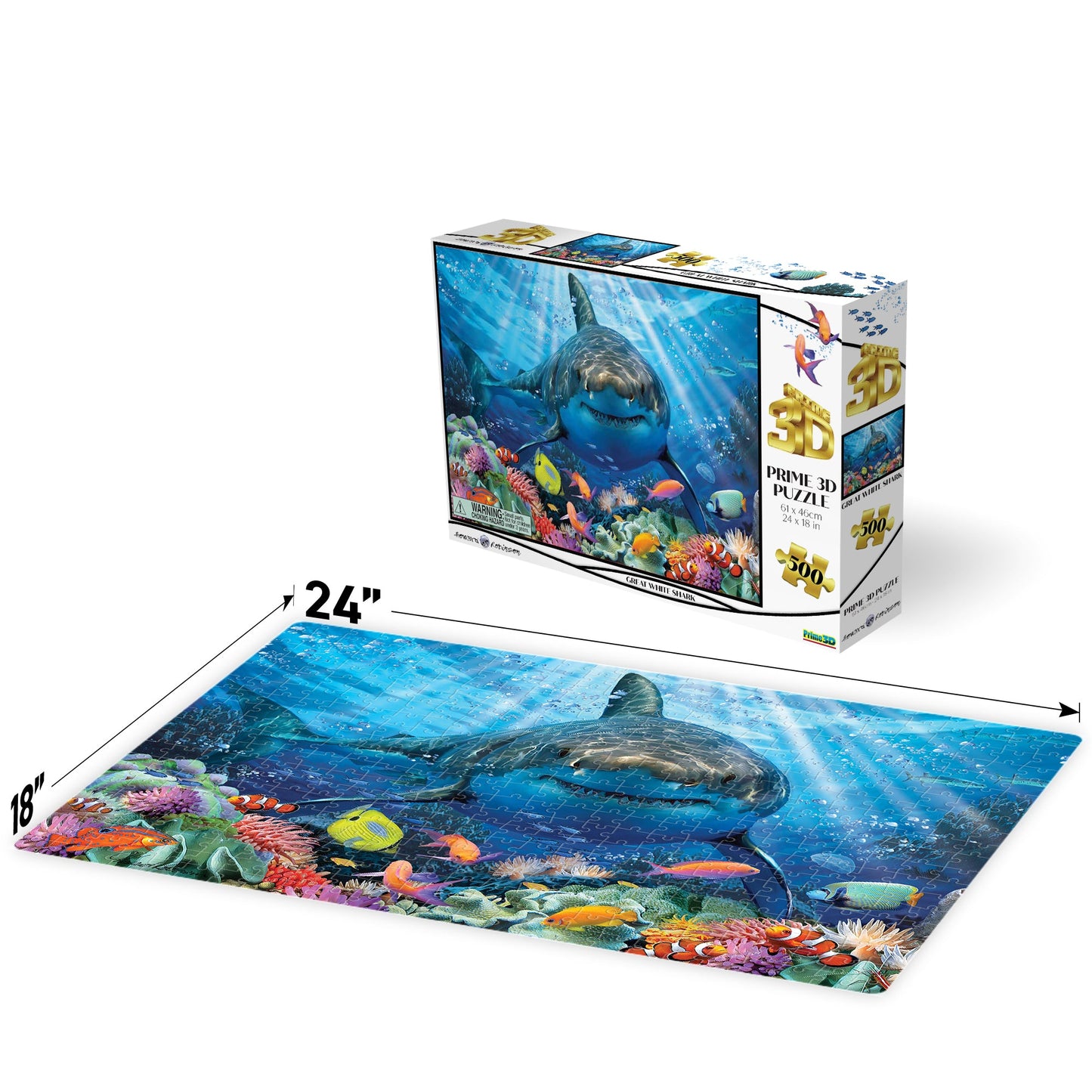 10365 Great White Shark Howard Robinson 3D Jigsaw Puzzle 10365 500pc 24"x18"