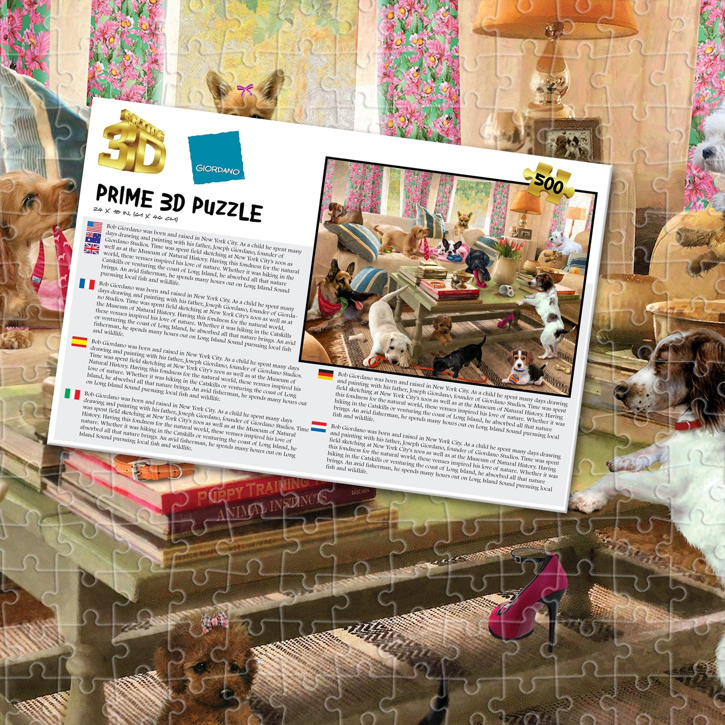 10458 Dogs in the Living Room Giordano 3D Jigsaw Puzzle 10458 500PC 24"x18"