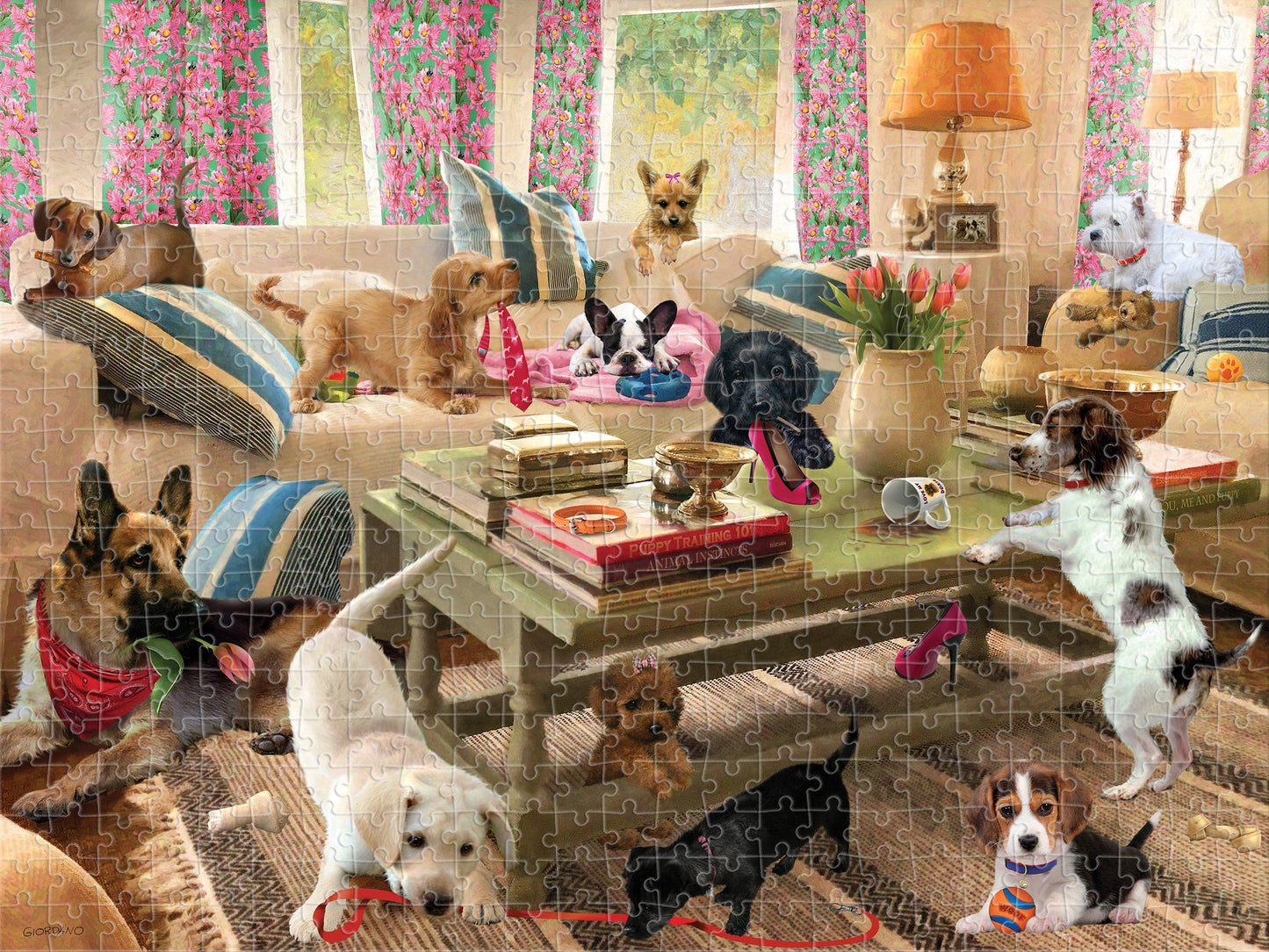 10458 Dogs in the Living Room Giordano 3D Jigsaw Puzzle 10458 500PC 24"x18"