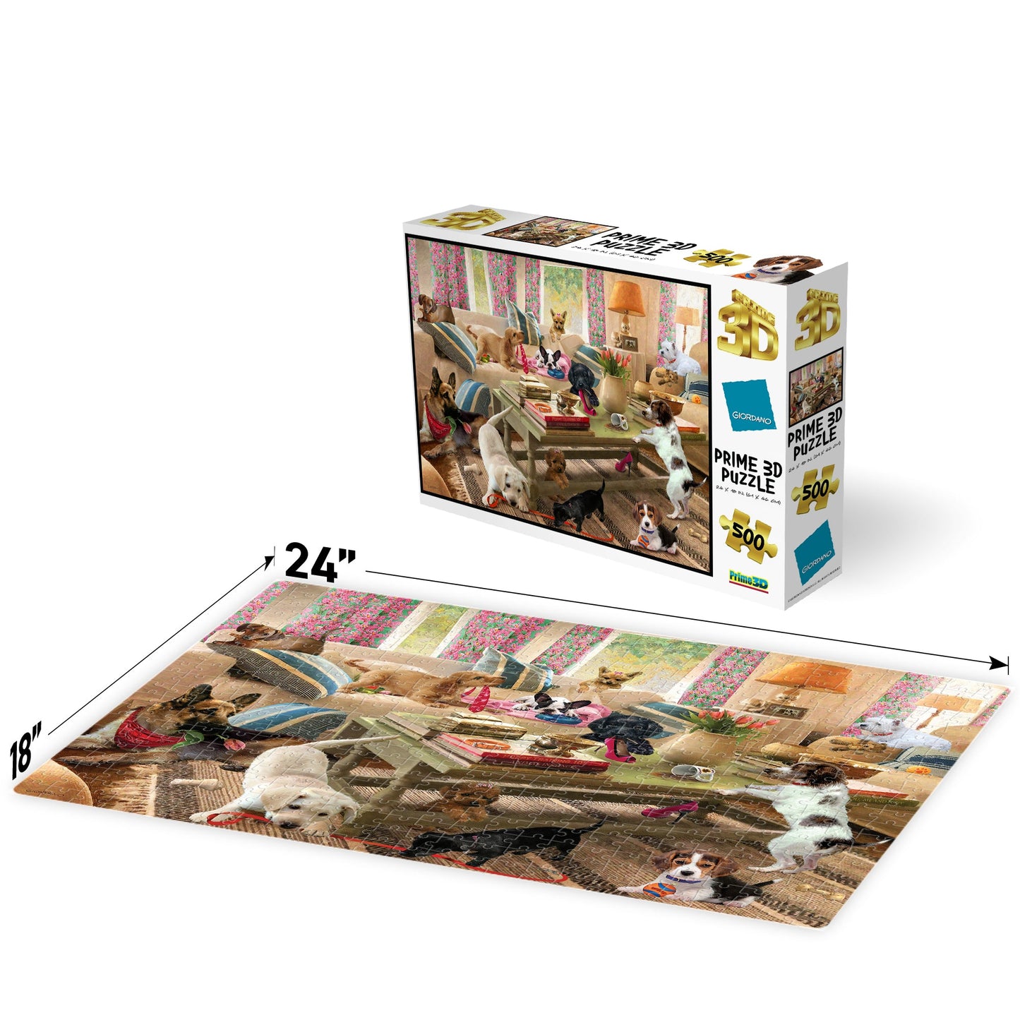 10458 Dogs in the Living Room Giordano 3D Jigsaw Puzzle 10458 500PC 24"x18"
