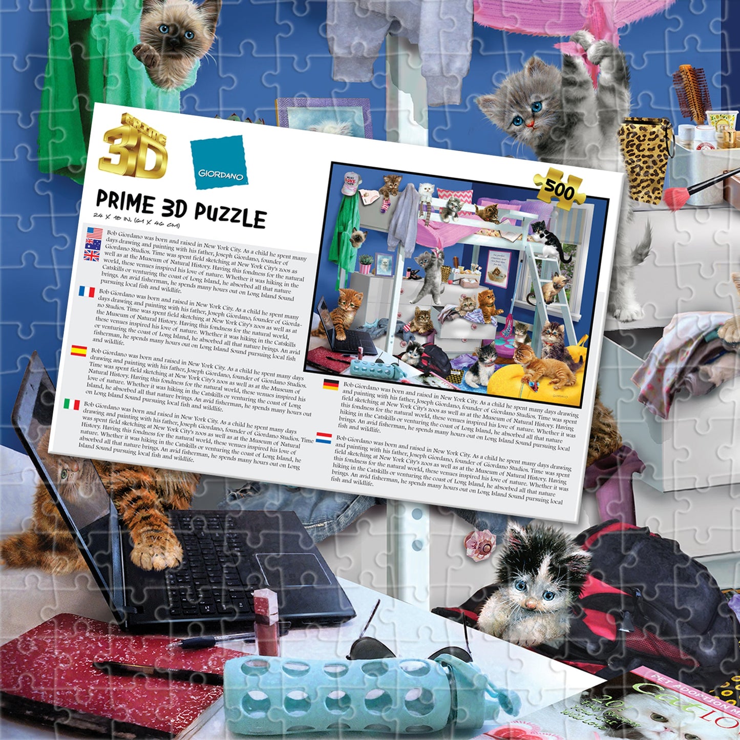 10459 Messy Bedroom Kittens Giordano 3D Jigsaw Puzzle 10459 500PC 24"x18"