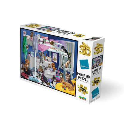 10459 Messy Bedroom Kittens Giordano 3D Jigsaw Puzzle 10459 500PC 24"x18"