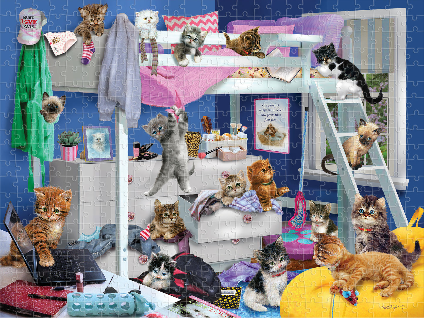 10459 Messy Bedroom Kittens Giordano 3D Jigsaw Puzzle 10459 500PC 24"x18"