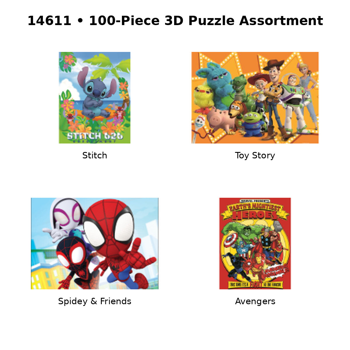 14611 - Disney &amp; Marvel 100-Piece Lenticular 3D Puzzle Assortment – 4 Designs