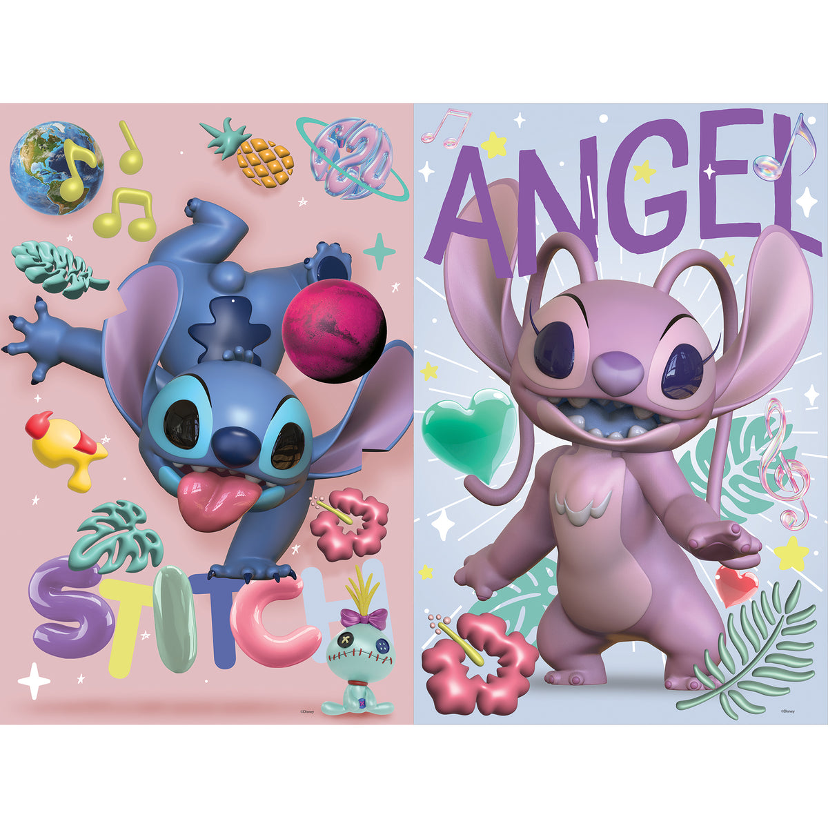58006 Disney Stitch 2 Pack Puzzles with 3 Figures