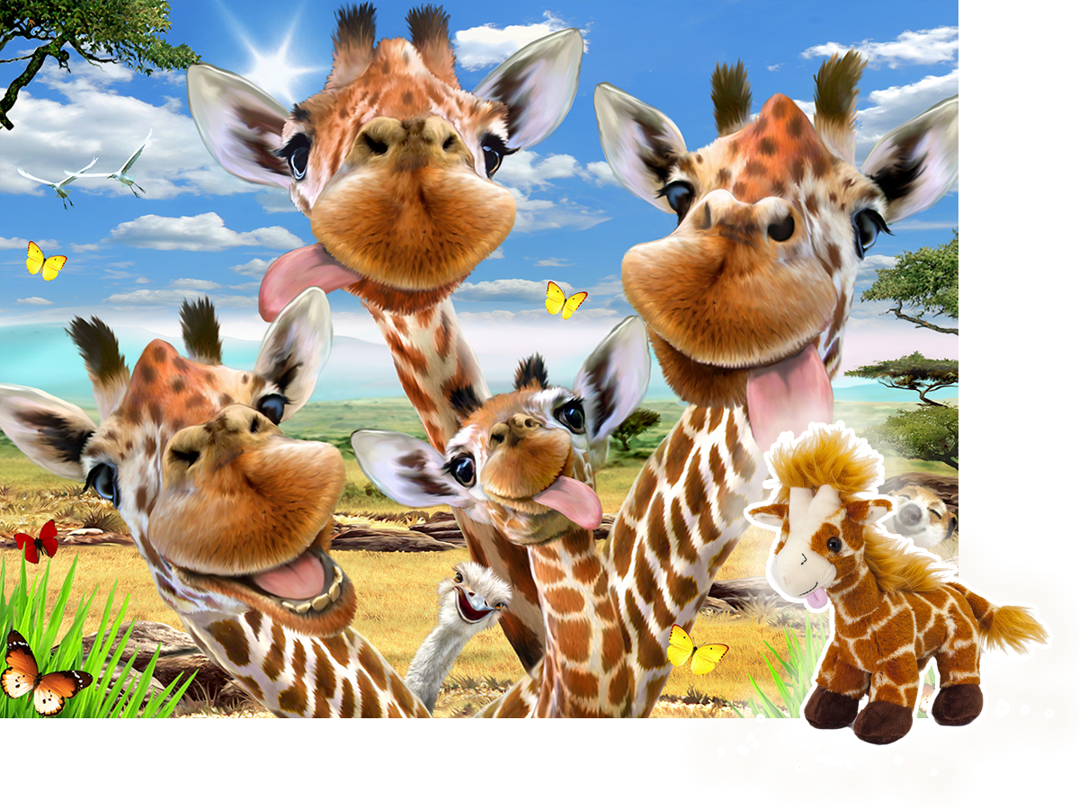 Puzzlr Giraffe Selfie Howard Robinson 3D Jigsaw Puzzle + Plush Toy 15802 48pc 12x9"